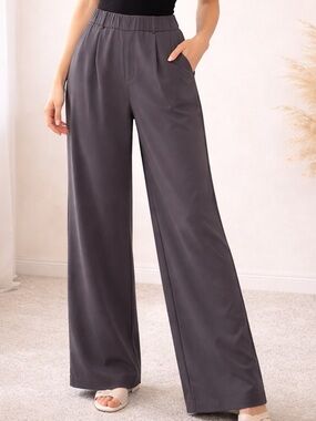 alara Wide Leg Work Pants Size L Gray High Waist Stretch Pockets NWT (A/33)